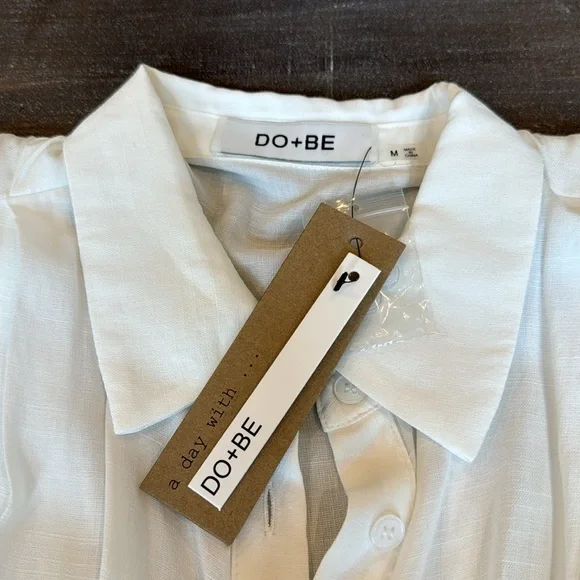 Do+Be Be White Button Front Tie Mini Dress Sleeveless Sz M Collared Flat Pleats - Picture 8 of 16